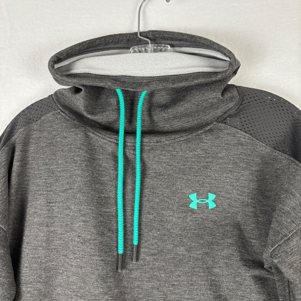 Women’s, Under Armour, Charcoal Gray, Funnel Neck Sweatshirt S with Mesh Sleeves - Picture 2 of 9